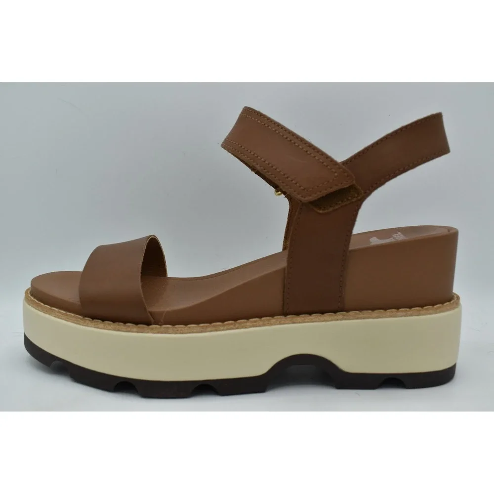 Sorel Women Size 9.5 Joanie IV Velvet Tan Brown Y Strap Wedge Sandals Shoes